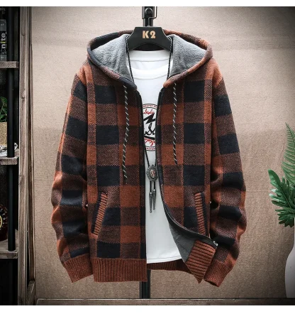 Warm Fleece Hoodie with Plaid Pattern - Image 9