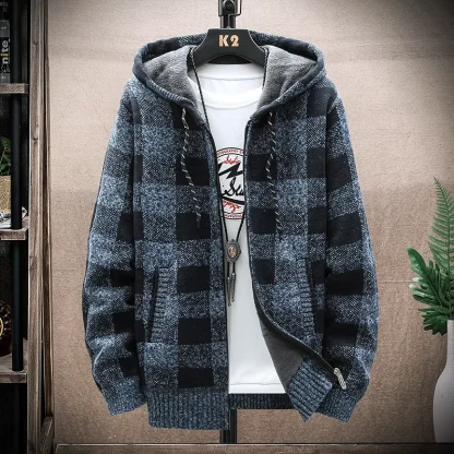 Warm Fleece Hoodie with Plaid Pattern - Image 5