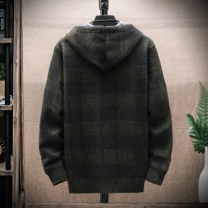 Warm Fleece Hoodie with Plaid Pattern - Image 2