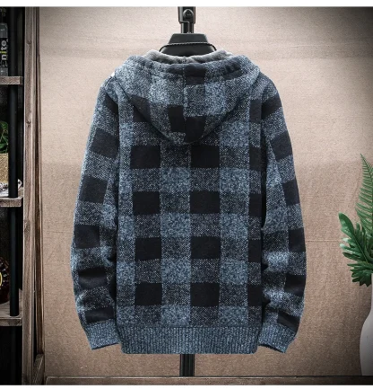 Warm Fleece Hoodie with Plaid Pattern - Image 8