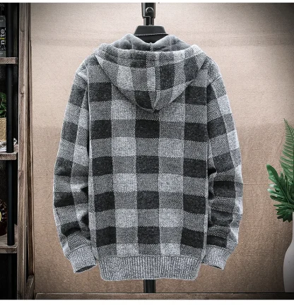 Warm Fleece Hoodie with Plaid Pattern - Image 7