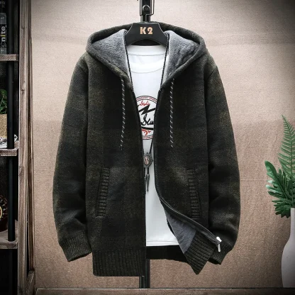 Warm Fleece Hoodie with Plaid Pattern - Image 4