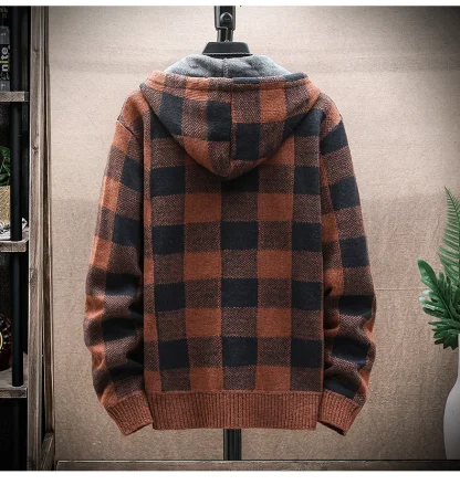 Warm Fleece Hoodie with Plaid Pattern - Image 10