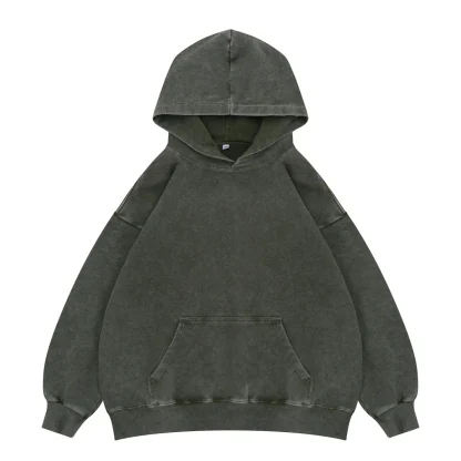 Plain Color Washed Hoodie with Front Pocket - Image 6