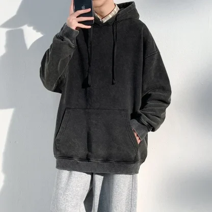 Washed Casual Hoodie with Front Pocket - Image 5