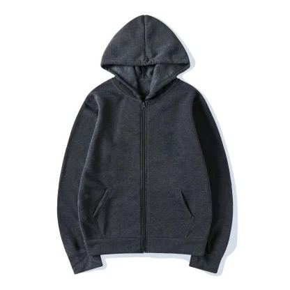 Simple Zippered Hoodie with Front Pocket - Image 11