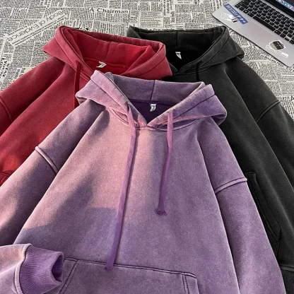 Washed Casual Hoodie with Front Pocket - Image 3