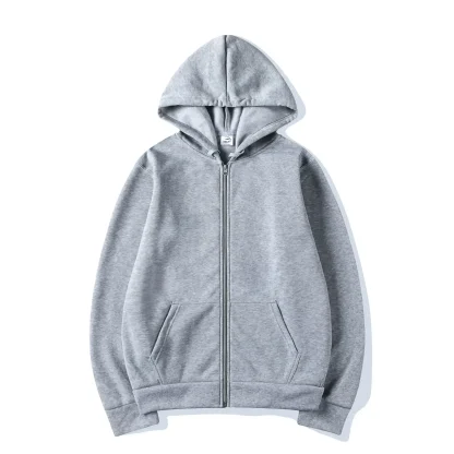 Simple Zippered Hoodie with Front Pocket - Image 2