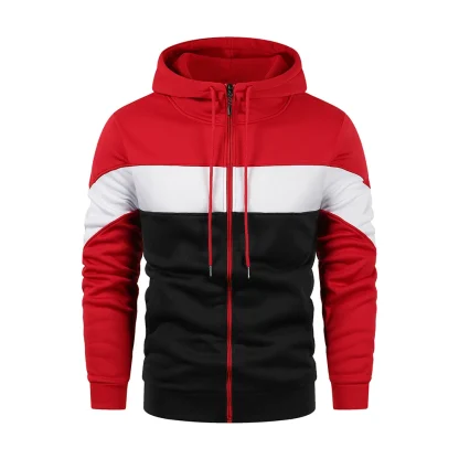 Zippered Hoodie with Color Block Design - Image 5