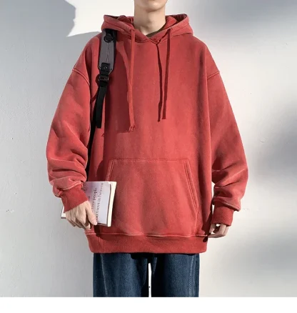Washed Casual Hoodie with Front Pocket - Image 11