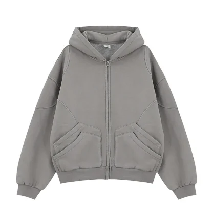 Zippered Front Hoodie with Warm Fleece