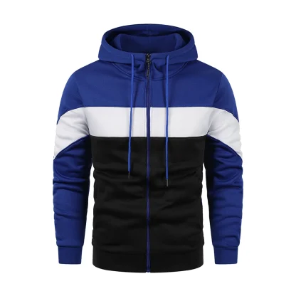 Zippered Hoodie with Color Block Design - Image 2