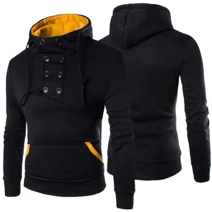 Pullover Slim Fit Hoodie with Button Decor - Image 3