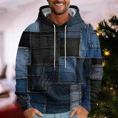 Denim Print Hoodie Jacket for Men - Image 4