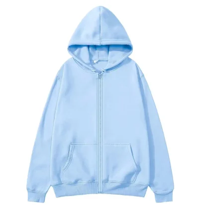 Simple Zippered Hoodie with Front Pocket - Image 6