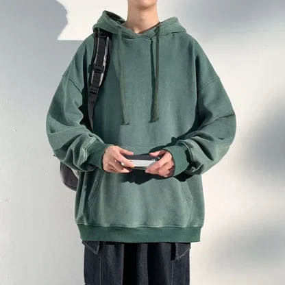 Washed Casual Hoodie with Front Pocket - Image 4