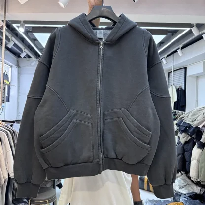 Zippered Front Hoodie with Warm Fleece - Image 3