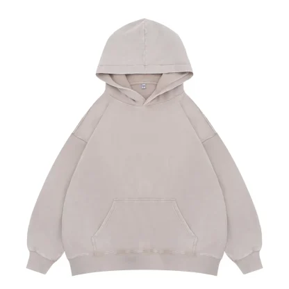 Plain Color Washed Hoodie with Front Pocket - Image 5