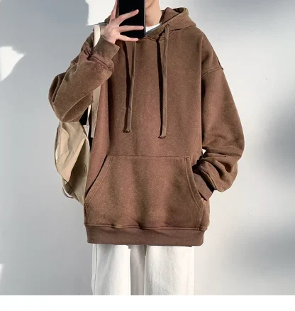 Washed Casual Hoodie with Front Pocket - Image 13