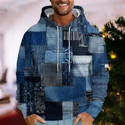 Denim Print Hoodie Jacket for Men - Image 5