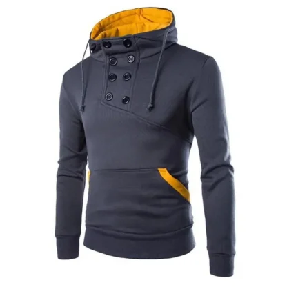 Pullover Slim Fit Hoodie with Button Decor - Image 4