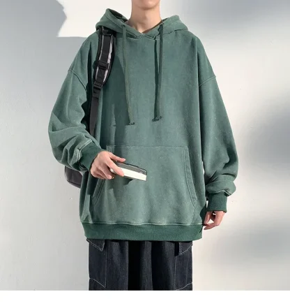 Washed Casual Hoodie with Front Pocket - Image 14