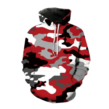 Camouflage Print Hoodie with Drawstring - Image 2
