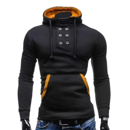 Pullover Slim Fit Hoodie with Button Decor - Image 9