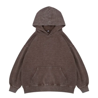 Plain Color Washed Hoodie with Front Pocket - Image 3