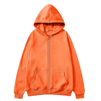 Simple Zippered Hoodie with Front Pocket - Image 9