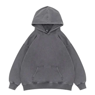 Plain Color Washed Hoodie with Front Pocket