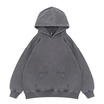 Plain Color Washed Hoodie with Front Pocket