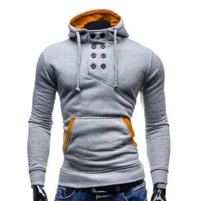 Pullover Slim Fit Hoodie with Button Decor - Image 11