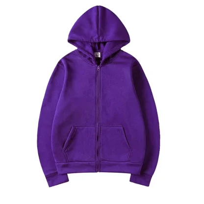 Simple Zippered Hoodie with Front Pocket - Image 8