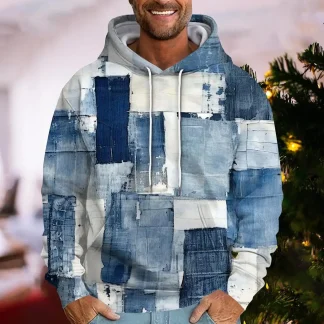 Denim Print Hoodie Jacket for Men