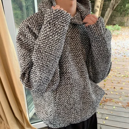 Pullover Knitted Hoodie with Open Pockets - Image 3