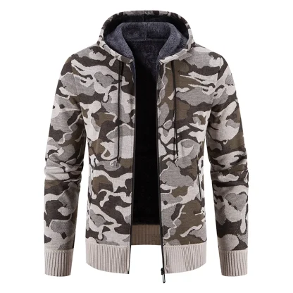 Drawstring Hoodie Jacket with Camo Print