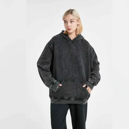 Black Hoodie with Retro Washed Design - Image 3
