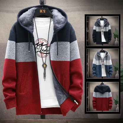 Knitted Zip Hoodie with Stripe Pattern - Image 5