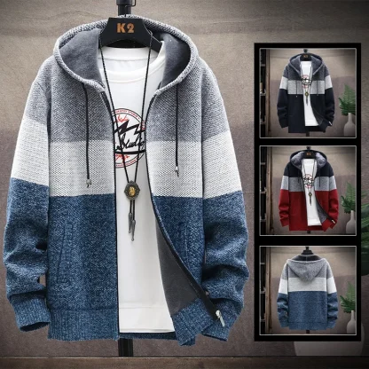 Knitted Zip Hoodie with Stripe Pattern - Image 6