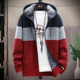 Knitted Zip Hoodie with Stripe Pattern