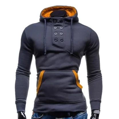 Pullover Slim Fit Hoodie with Button Decor - Image 7