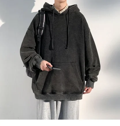 Washed Casual Hoodie with Front Pocket - Image 8
