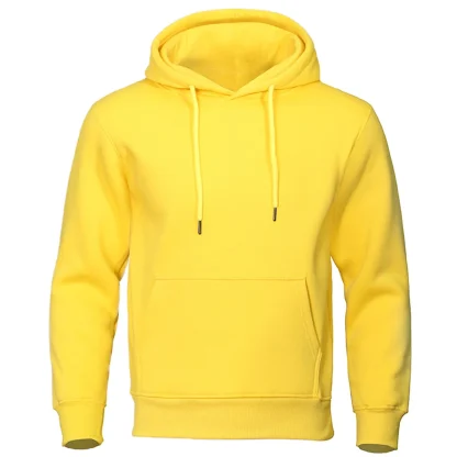 Solid Color Warm Hoodie with Open Pocket - Image 3