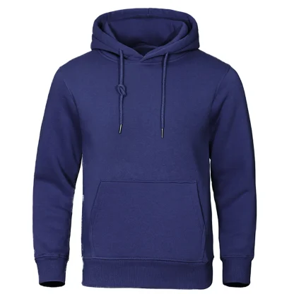 Solid Color Warm Hoodie with Open Pocket - Image 2