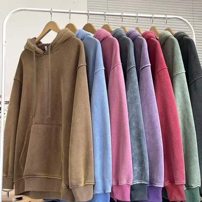 Washed Casual Hoodie with Front Pocket - Image 2