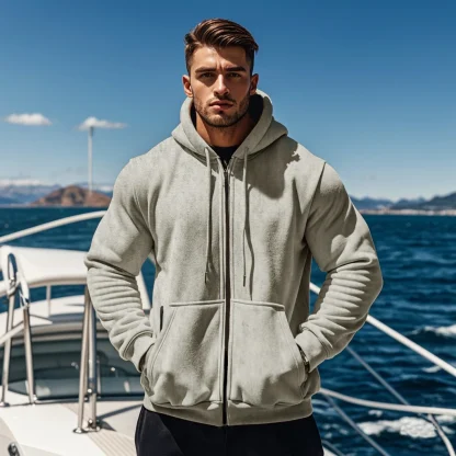 Thick Hooded Sweatshirt with Zipper - Image 4