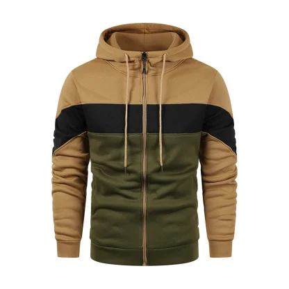 Zippered Hoodie with Color Block Design - Image 4