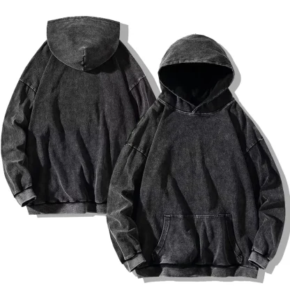 Black Hoodie with Retro Washed Design - Image 2