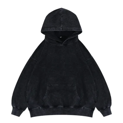 Plain Color Washed Hoodie with Front Pocket - Image 2